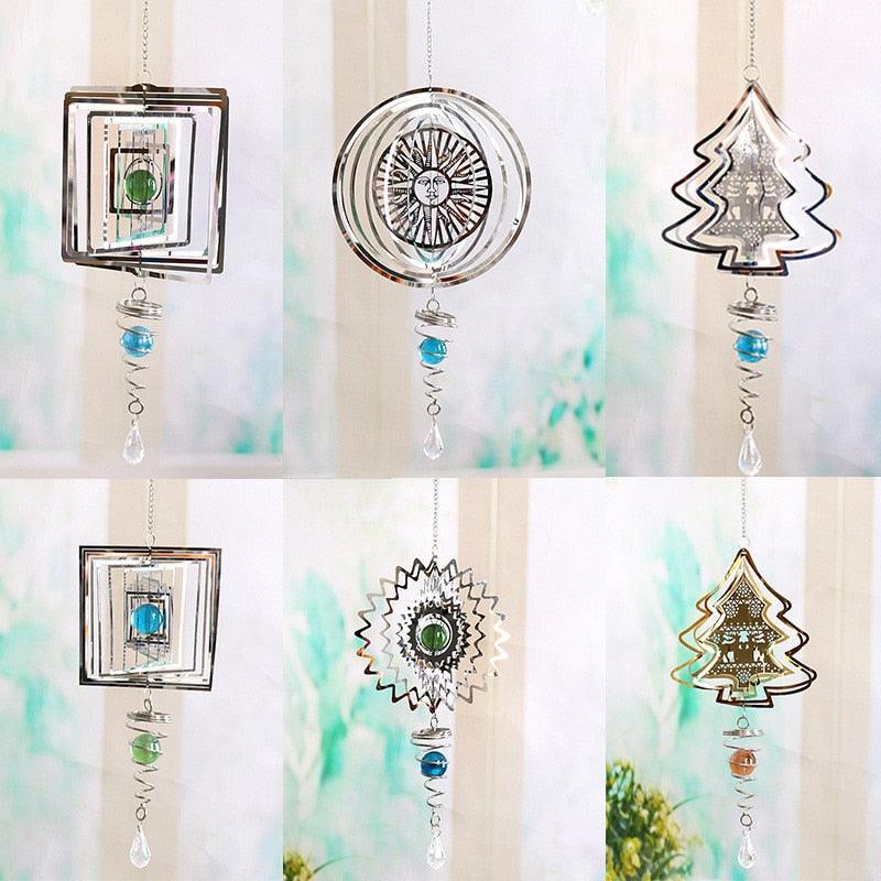 Stainless Steel 3D  Sculptures Kinetic Hanging Metal Rotating Wind Chime Christmas Pendant Hanging Wind Spinner Spiral Wind-chimes Garden Yard Home Decor Christmas Decoration Garden Decor Room Indoor Outdoor Decor For Patio & Lawn Crafts Ornaments