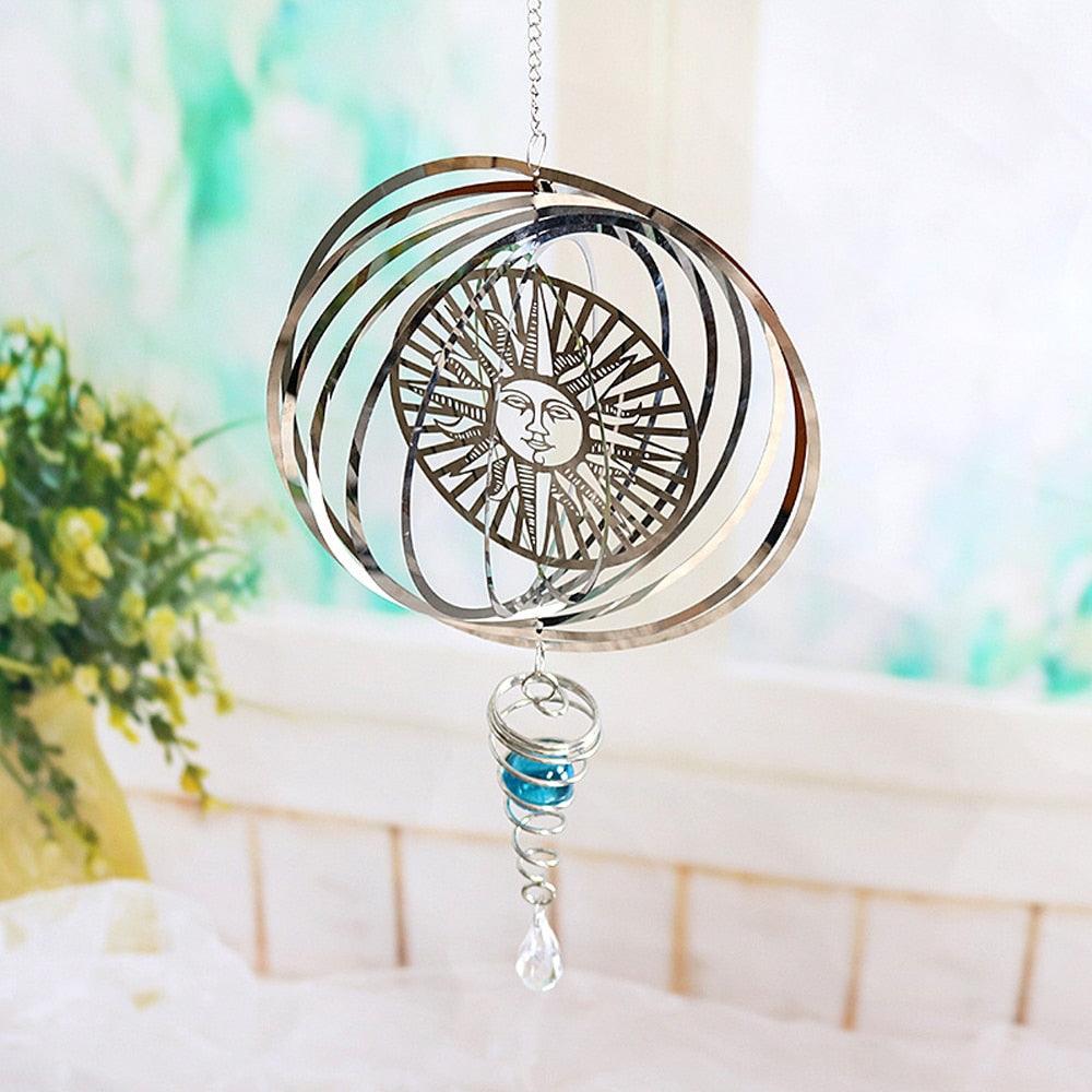 Stainless Steel Metal Wind Spinner Indoor Outdoor Garden Sculptures Kinetic Hanging Yard Garden House Art Decoration Crafts 3D Pattern Ornaments Rotating Hanging Decor Outside Indoor Gifts Crafts Ornaments For Balcony Porch Patio