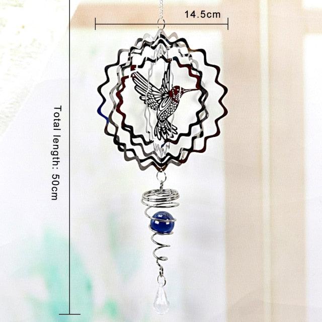 Stainless Steel Metal Wind Spinner Indoor Outdoor Garden Sculptures Kinetic Hanging Yard Garden House Art Decoration Crafts 3D Pattern Ornaments Rotating Hanging Decor Outside Indoor Gifts Crafts Ornaments For Balcony Porch Patio