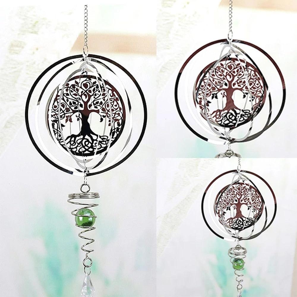Stainless Steel Metal Wind Spinner Indoor Outdoor Garden Sculptures Kinetic Hanging Yard Garden House Art Decoration Crafts 3D Pattern Ornaments Rotating Hanging Decor Outside Indoor Gifts Crafts Ornaments For Balcony Porch Patio