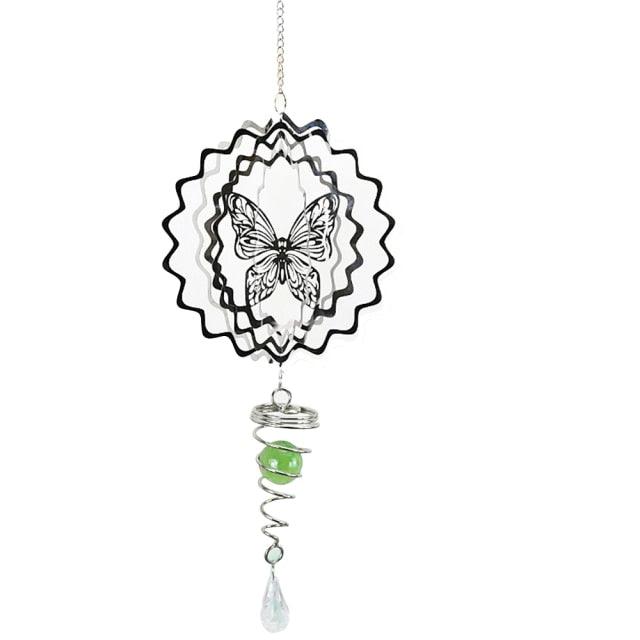 Stainless Steel Metal Wind Spinner Indoor Outdoor Garden Sculptures Kinetic Hanging Yard Garden House Art Decoration Crafts 3D Pattern Ornaments Rotating Hanging Decor Outside Indoor Gifts Crafts Ornaments For Balcony Porch Patio