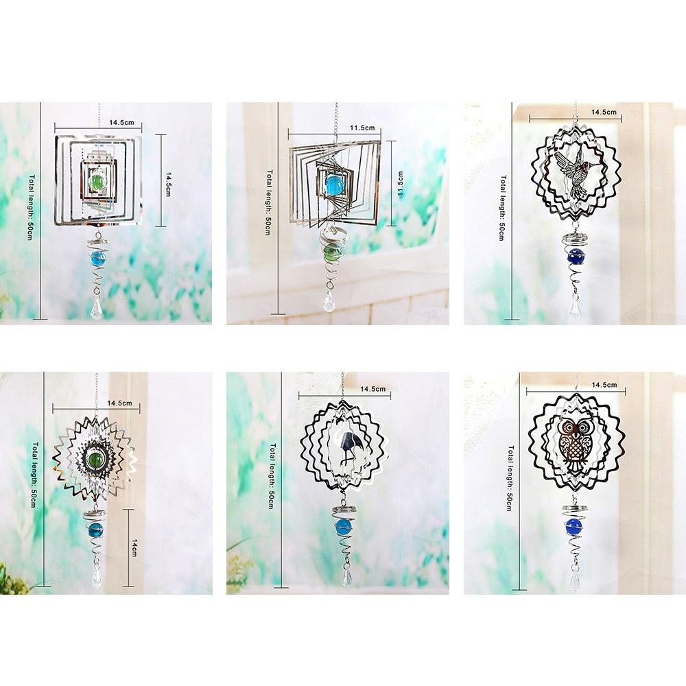 Stainless Steel Metal Wind Spinner Indoor Outdoor Garden Sculptures Kinetic Hanging Yard Garden House Art Decoration Crafts 3D Pattern Ornaments Rotating Hanging Decor Outside Indoor Gifts Crafts Ornaments For Balcony Porch Patio