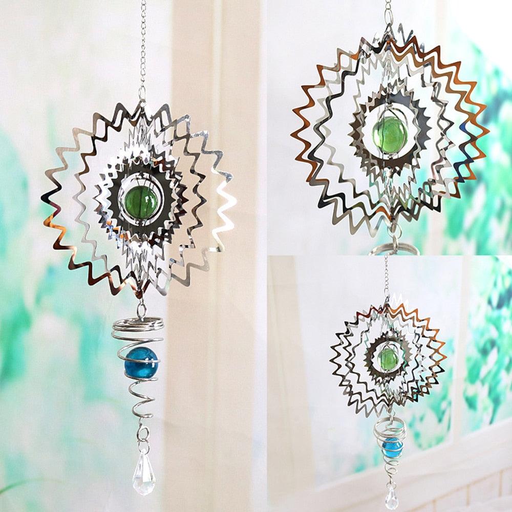 Stainless Steel Metal Wind Spinner Indoor Outdoor Garden Sculptures Kinetic Hanging Yard Garden House Art Decoration Crafts 3D Pattern Ornaments Rotating Hanging Decor Outside Indoor Gifts Crafts Ornaments For Balcony Porch Patio