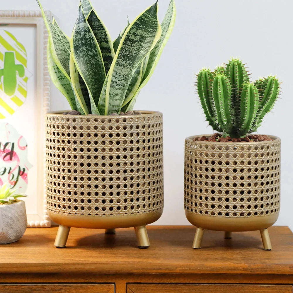 Set of 3 Plant Pots 10/8.5/7''H (Antique Gold)
