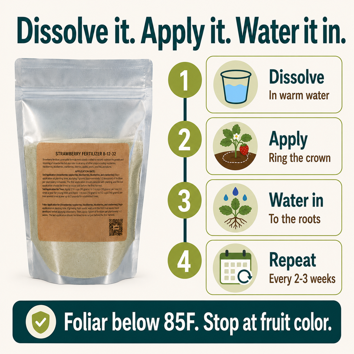 Strawberry Fertilizer 8-12-32 | Chelated Micronutrients | Hydroponics, Soil & Foliar Application