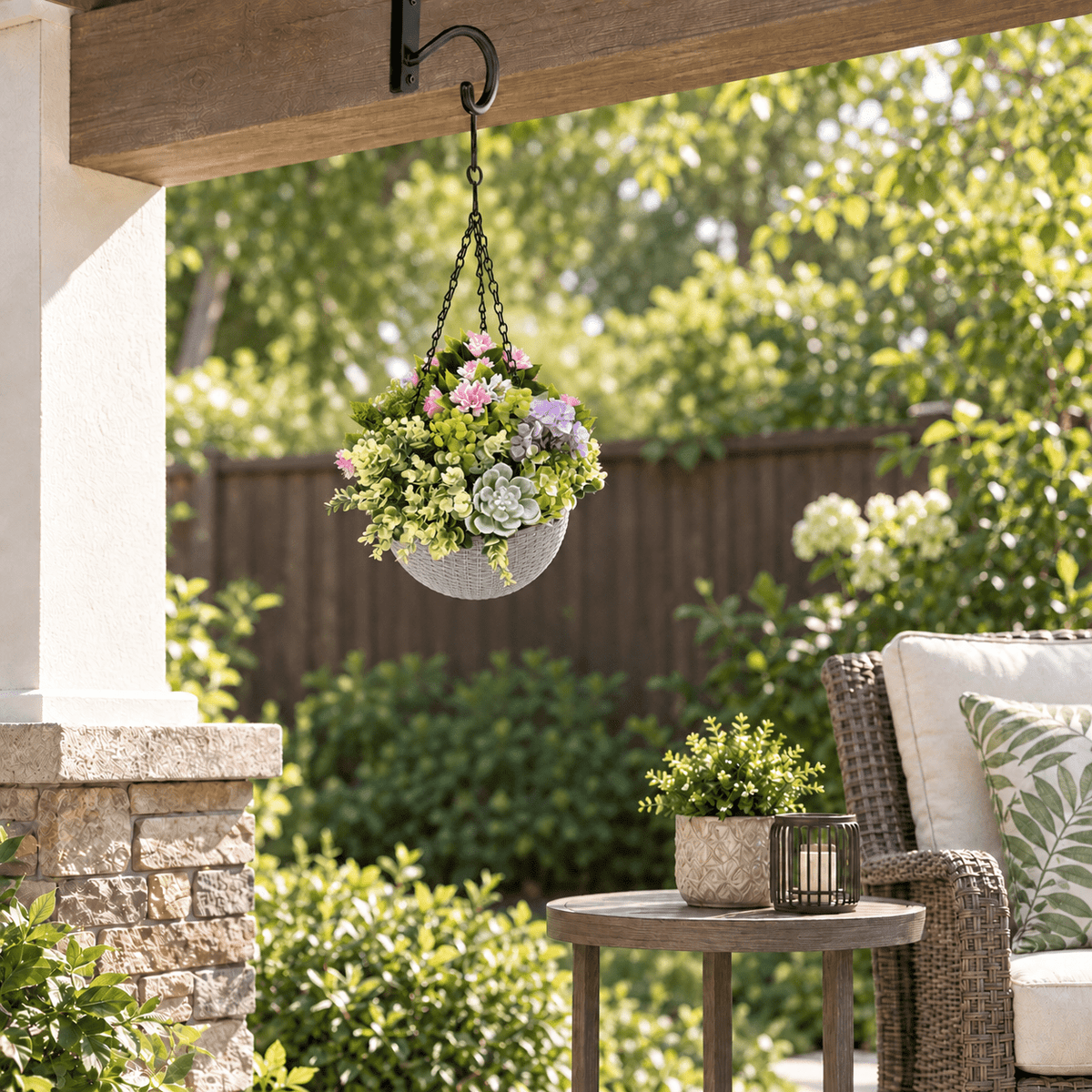 Succulent Artificial Hanging Basket 14in – UV Resistant