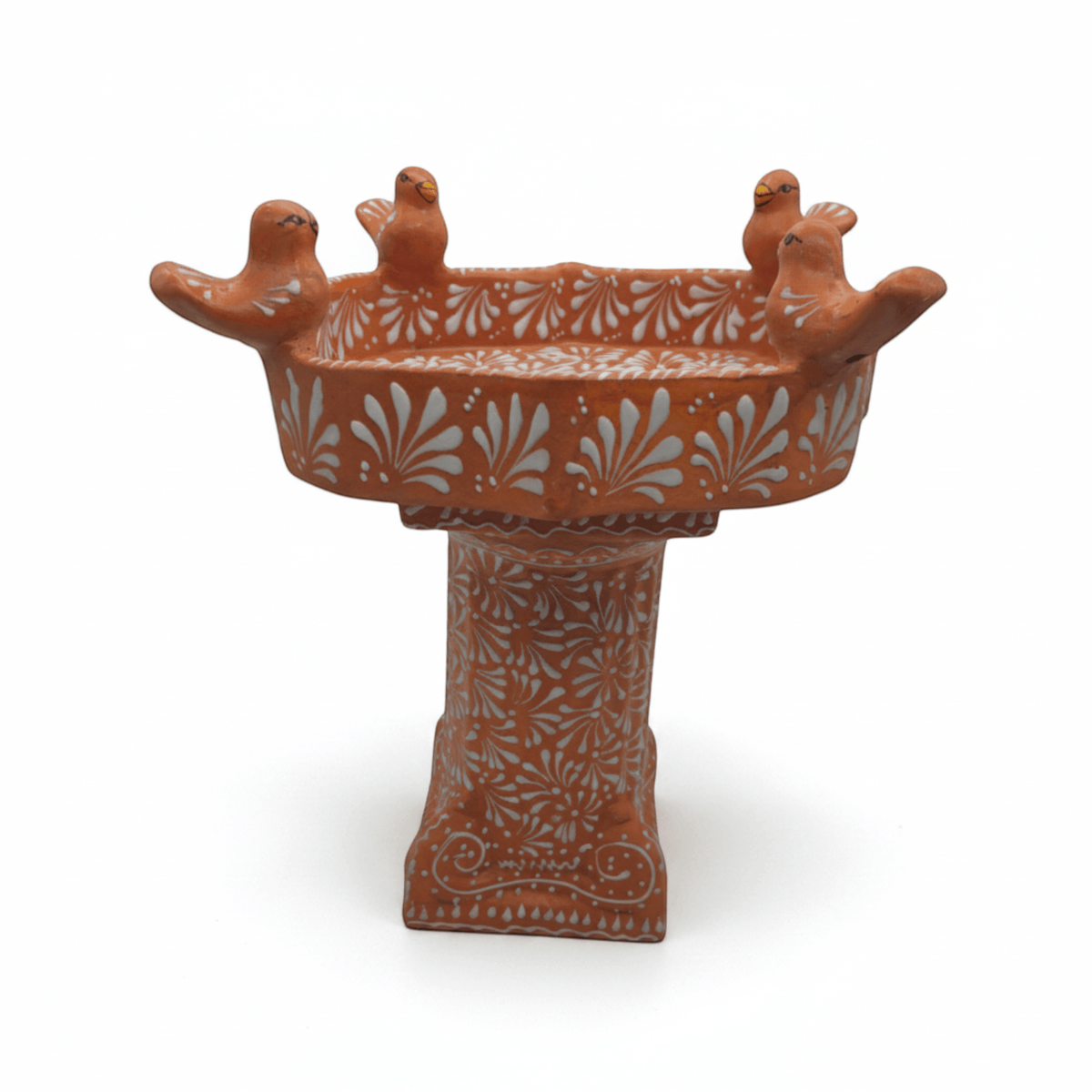 Talavera Bird Bath | Brown & White Hand-Painted Garden Art