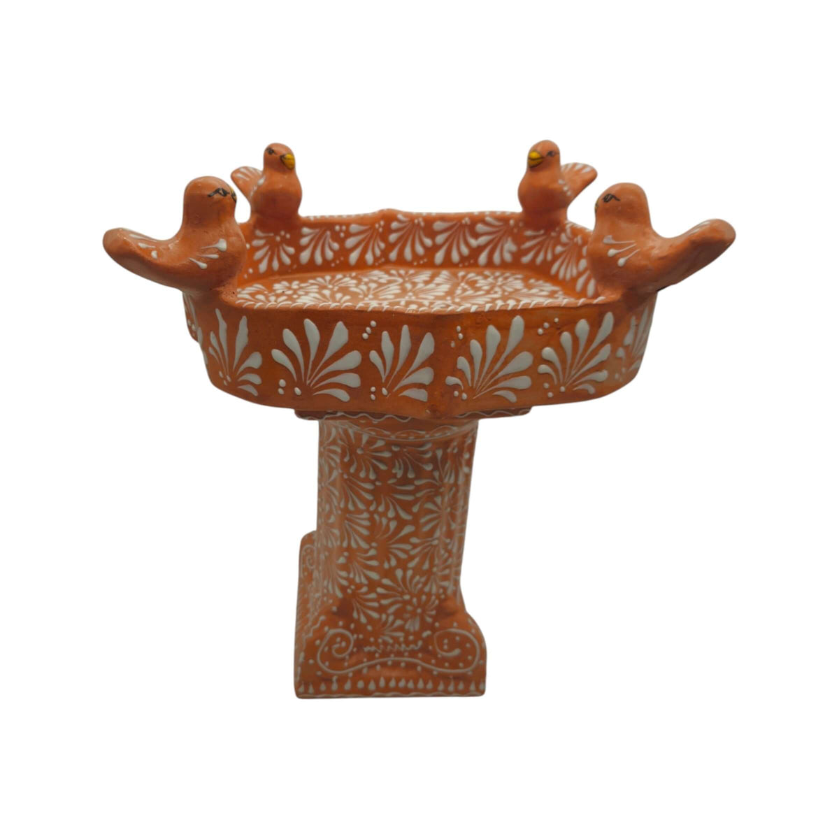Talavera Bird Bath | Brown & White Hand-Painted Garden Art