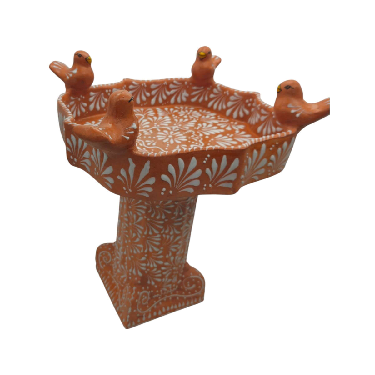 Talavera Bird Bath | Brown & White Hand-Painted Garden Art