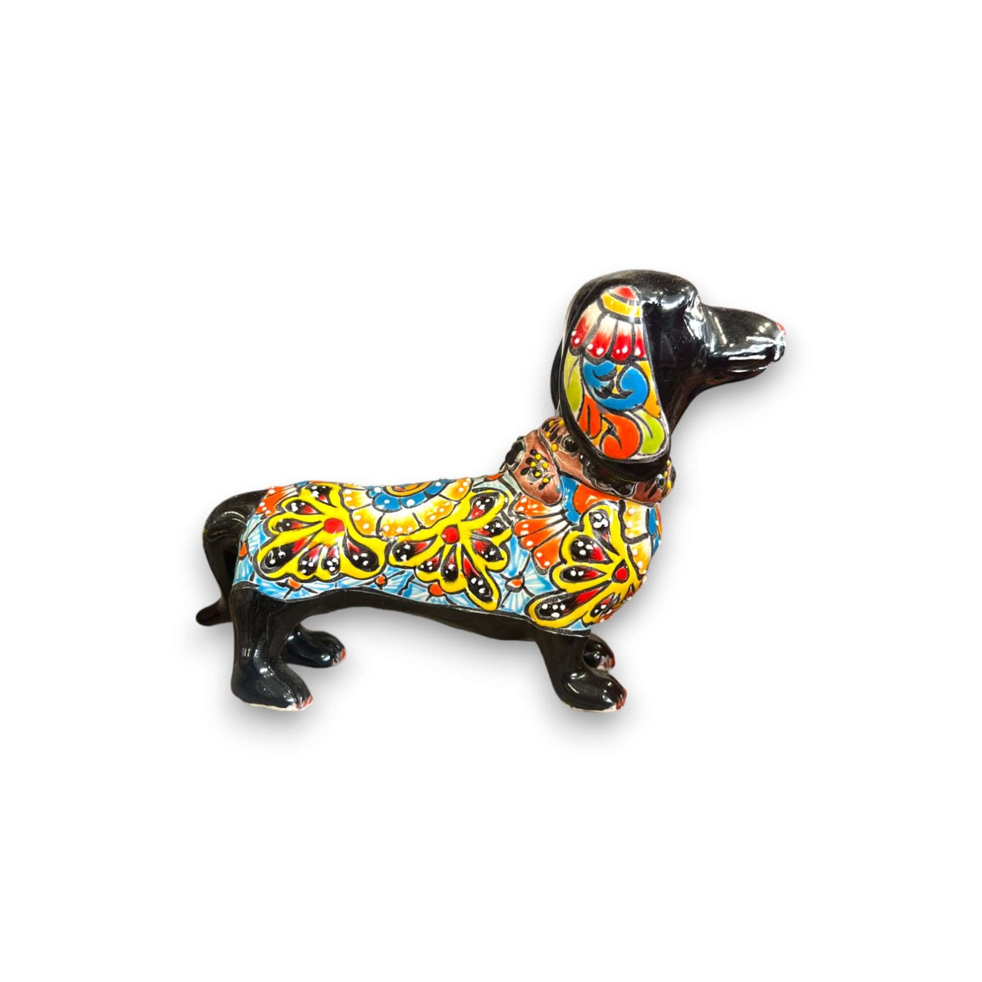 Talavera Dachshund Statue | Colorful Hand-Painted Dog Figurine