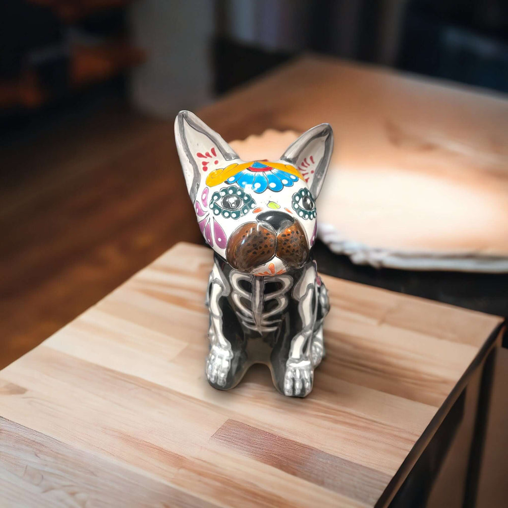 Talavera French Bulldog Statue | Day of the Dead Mexican Decor