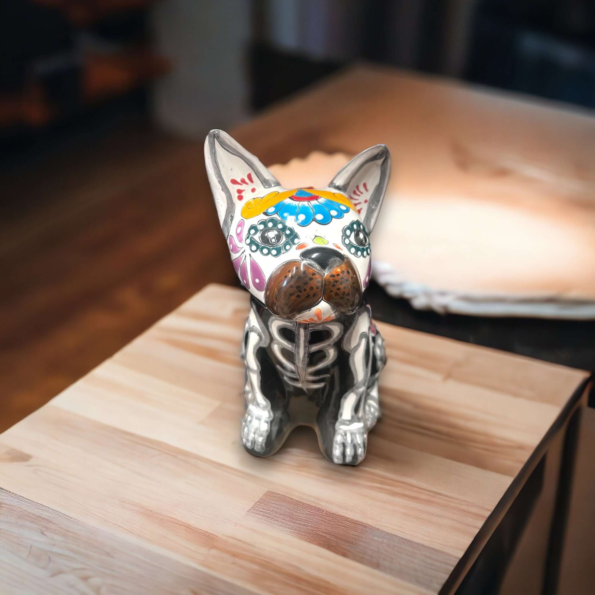 Talavera French Bulldog Statue | Day of the Dead Mexican Decor