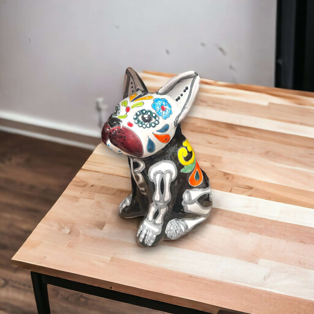 Talavera French Bulldog Statue | Day of the Dead Mexican Decor