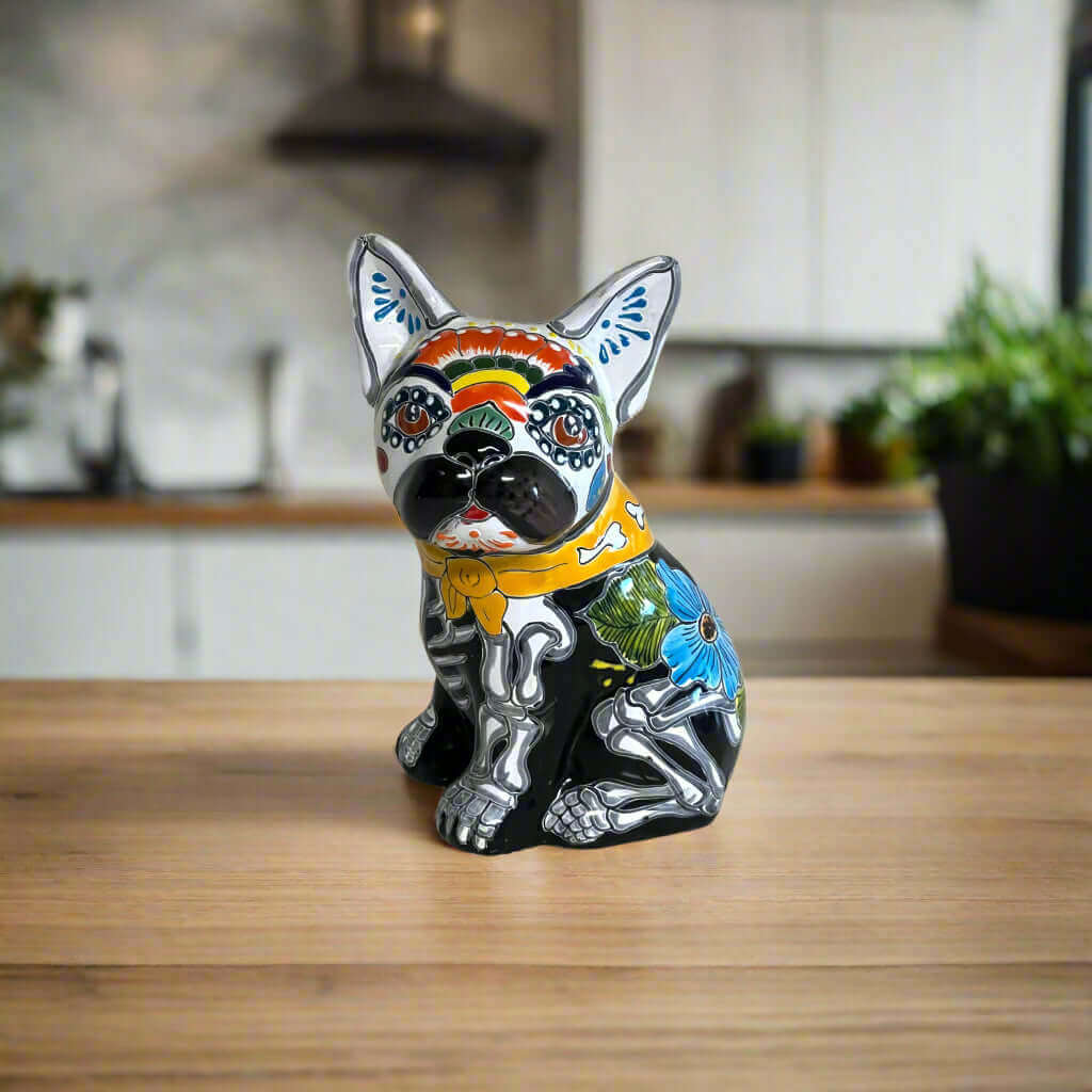 Talavera French Bulldog Statue | Day of the Dead Mexican Decor