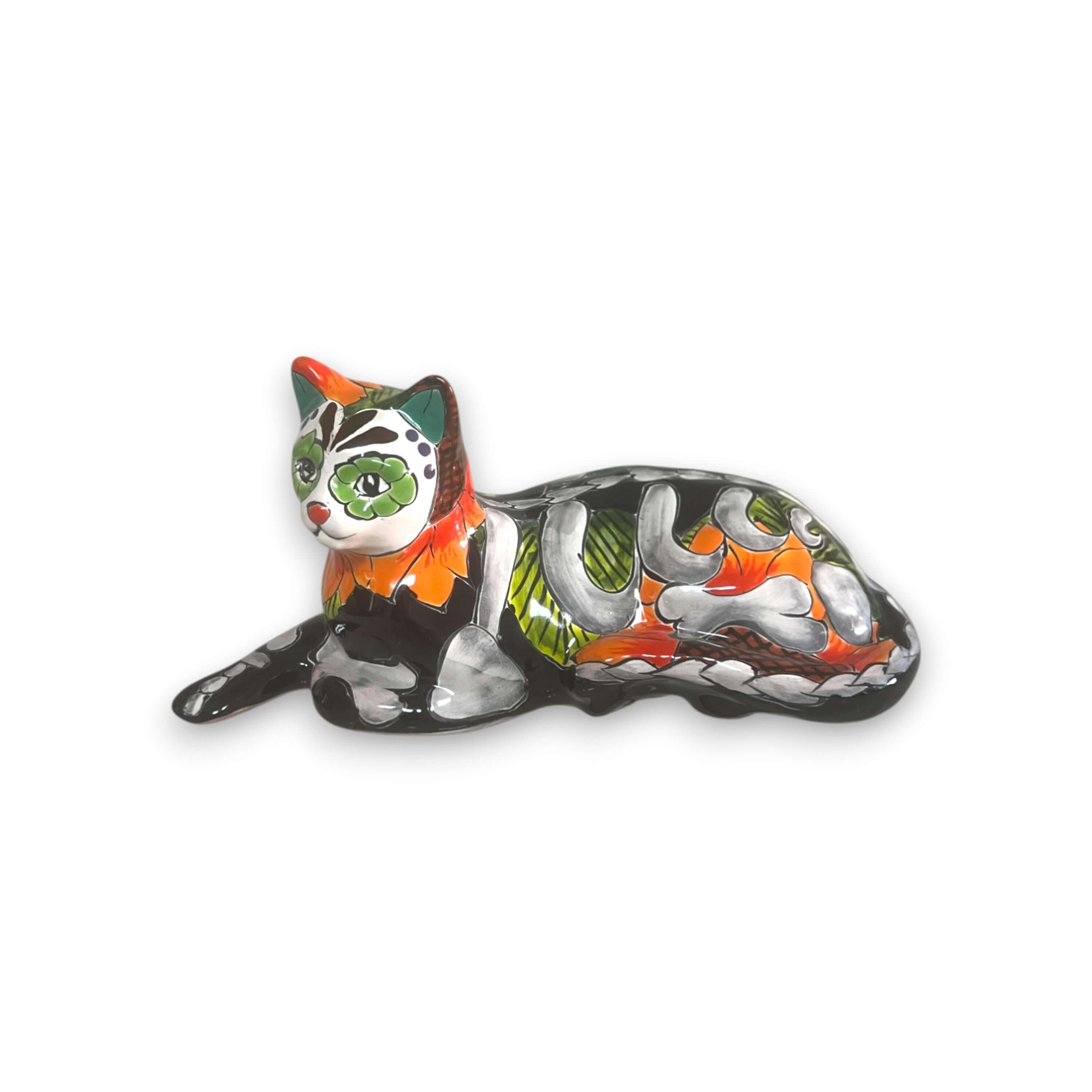 Talavera Cat Statue | Day of the Dead Mexican Ceramic Decor