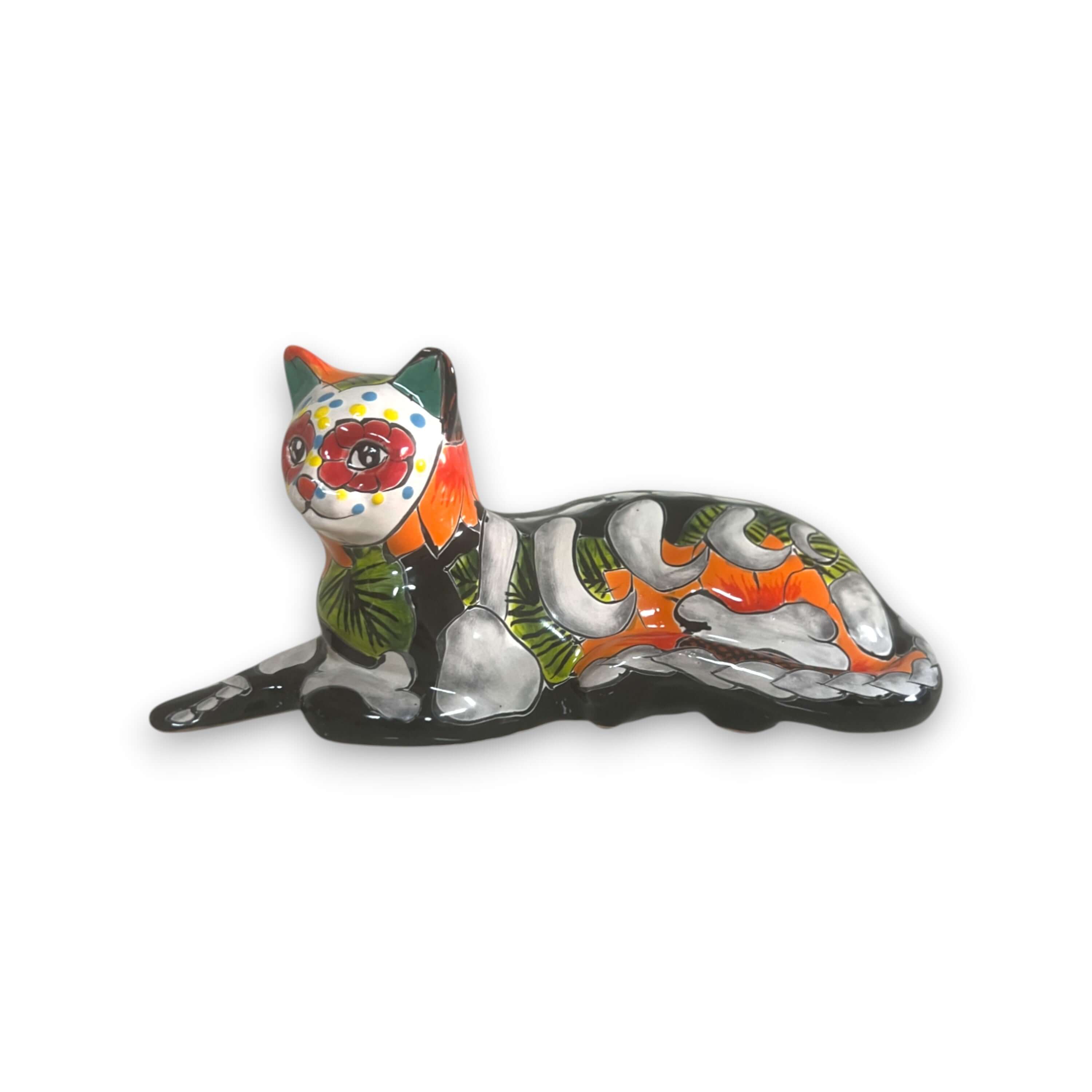 Talavera Cat Statue | Day of the Dead Mexican Ceramic Decor