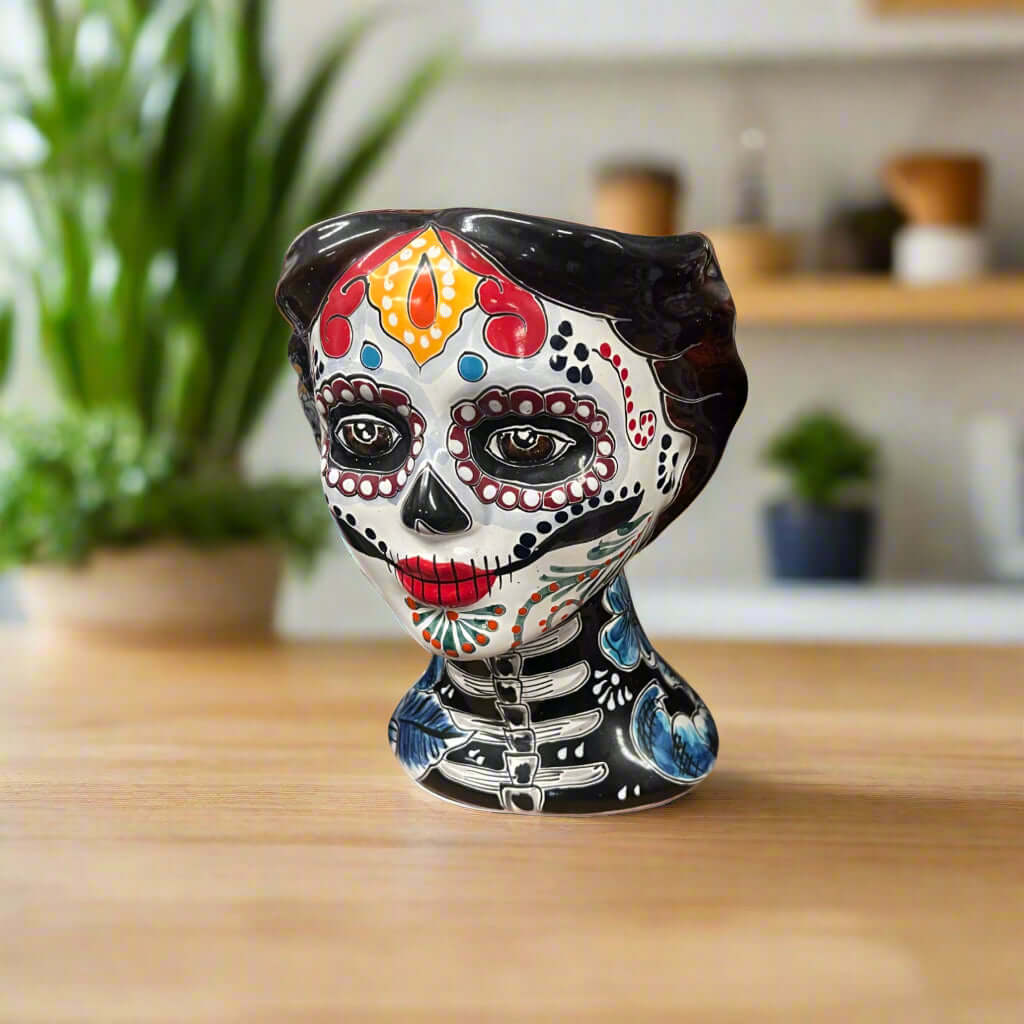 Talavera Skull Face Planter | Hand-Painted Day of the Dead Pottery