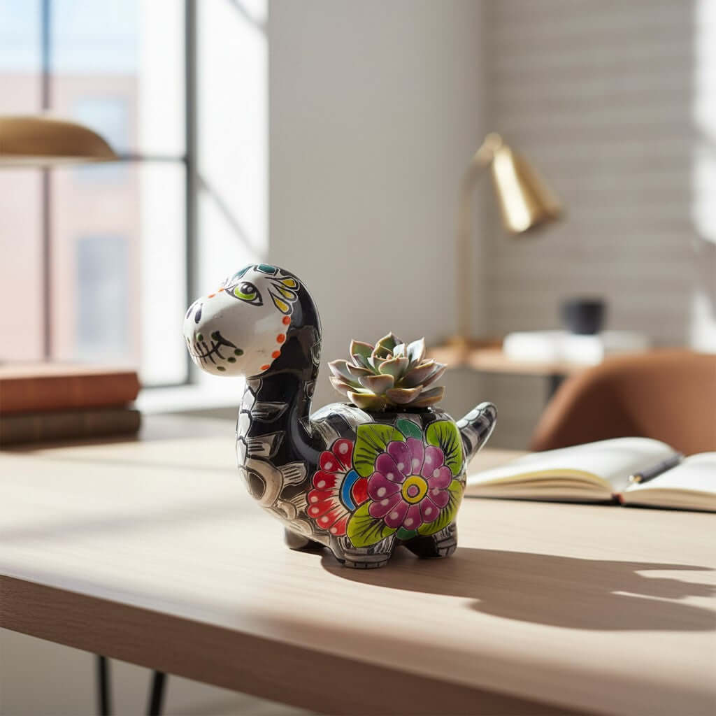 Talavera Dinosaur Planter | Day of the Dead Brachiosaurus