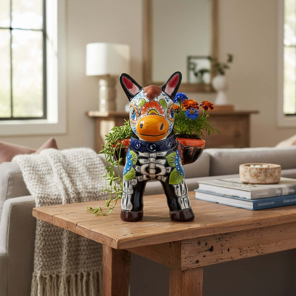 Talavera Donkey Planter | Colorful Day of the Dead Art