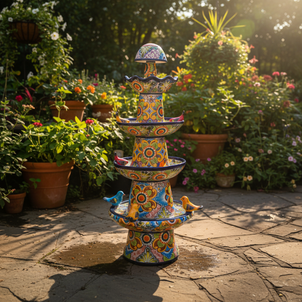 Talavera Fountain | Four-Foot Mexican Ceramic Water Feature