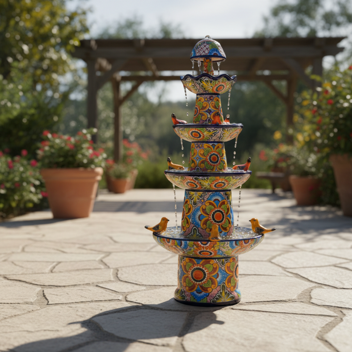 Talavera Fountain | Four-Foot Mexican Ceramic Water Feature