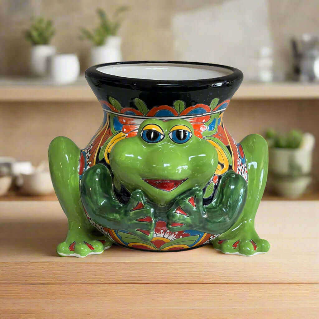 Talavera Frog Planter | Colorful Hand-Painted Mexican Ceramic Pot