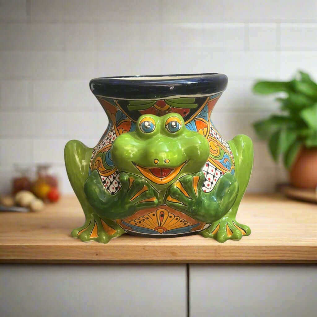 Talavera Frog Planter | Colorful Hand-Painted Mexican Ceramic Pot
