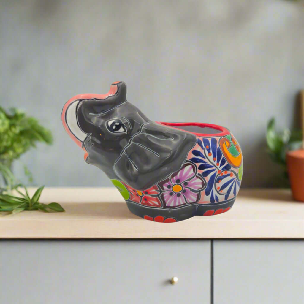 Hand-Painted Talavera Elephant Planter