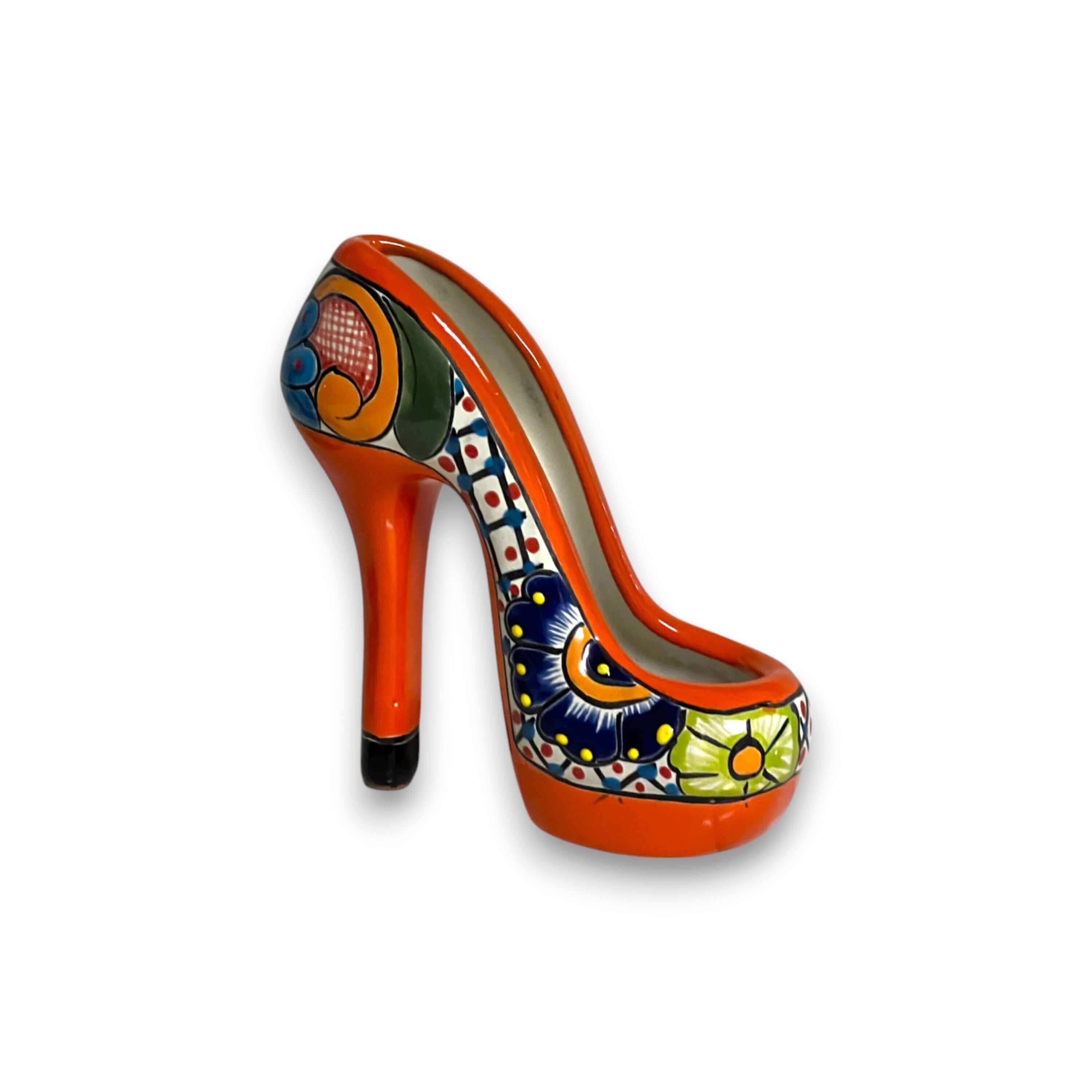 Talavera High Heel Statue | Colorful Handmade Mexican Decor