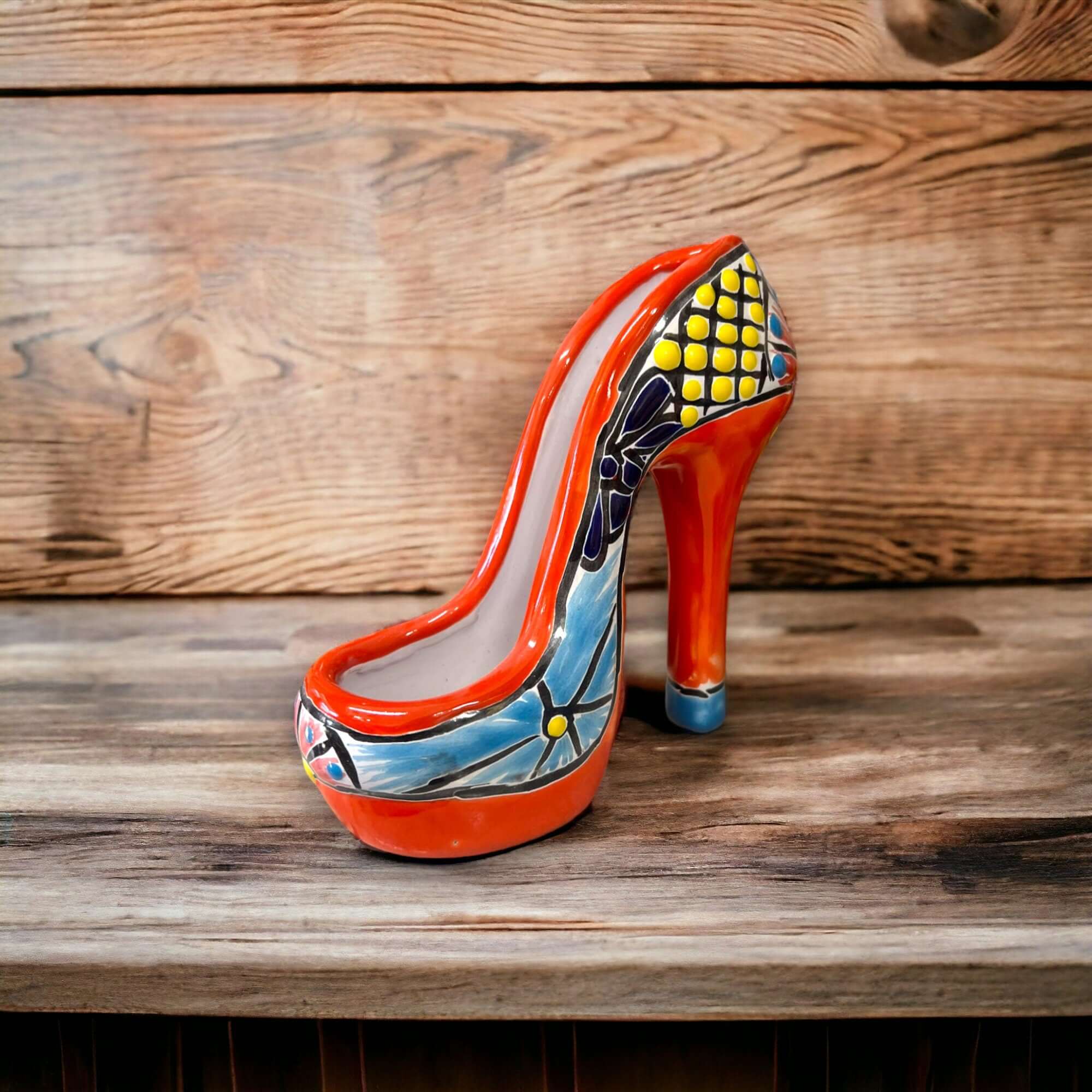 Talavera High Heel Statue | Colorful Handmade Mexican Decor