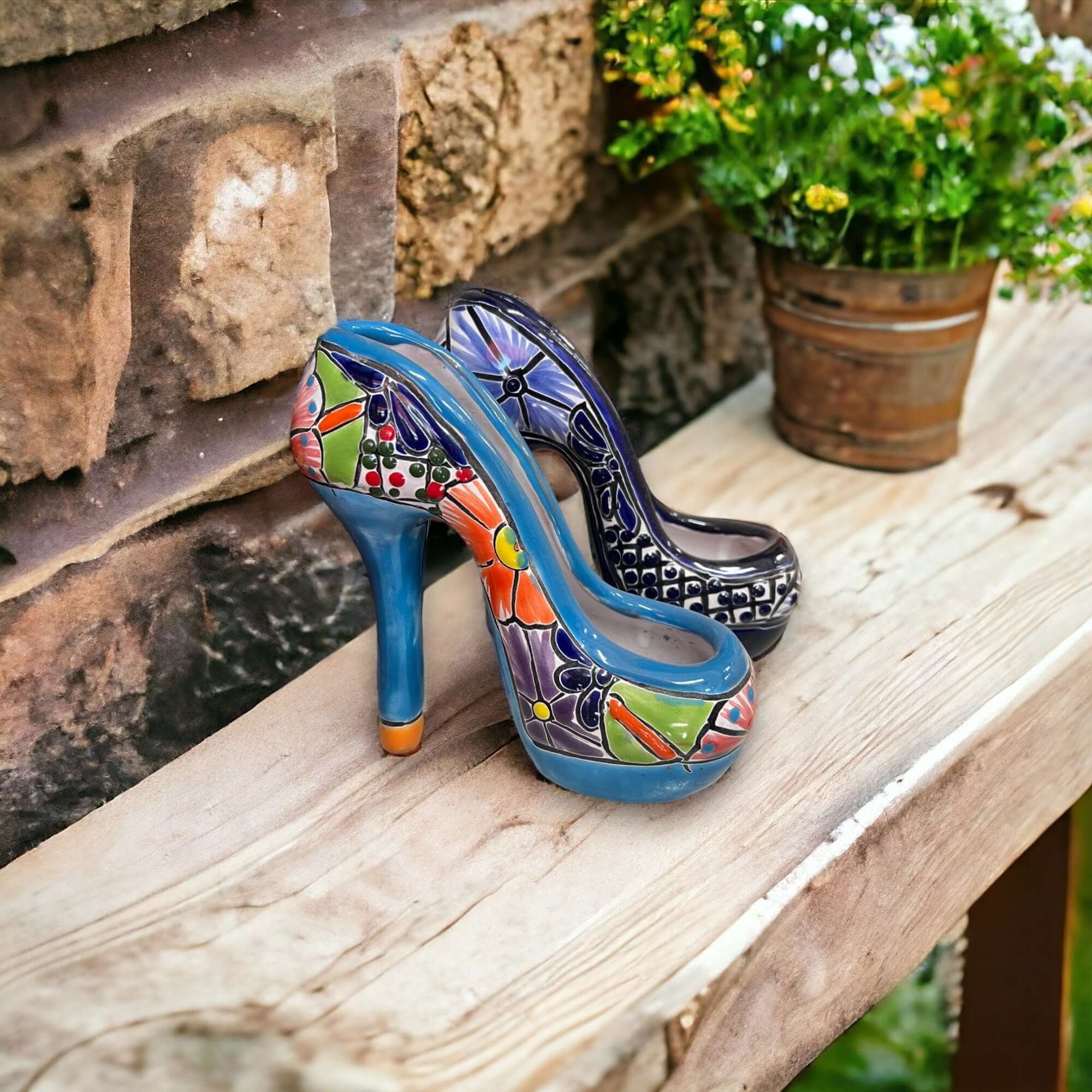 Talavera High Heel Statue | Colorful Handmade Mexican Decor