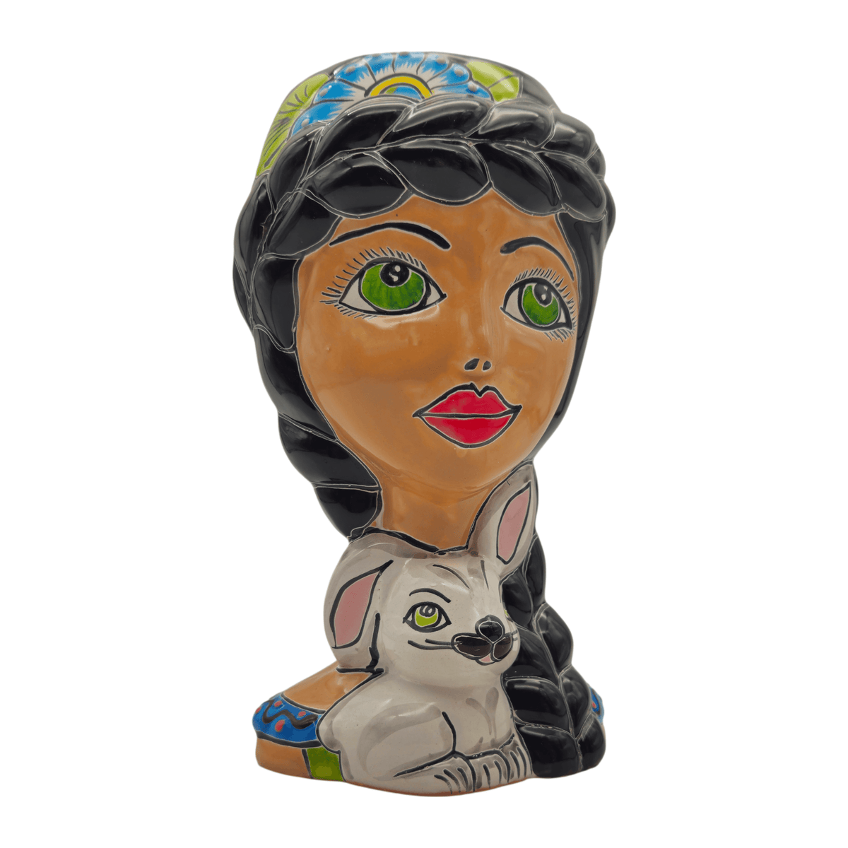 Talavera Lady & Bunny Planter | Colorful Mexican Decor