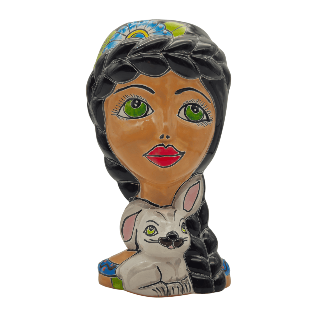 Talavera Lady & Bunny Planter | Colorful Mexican Decor