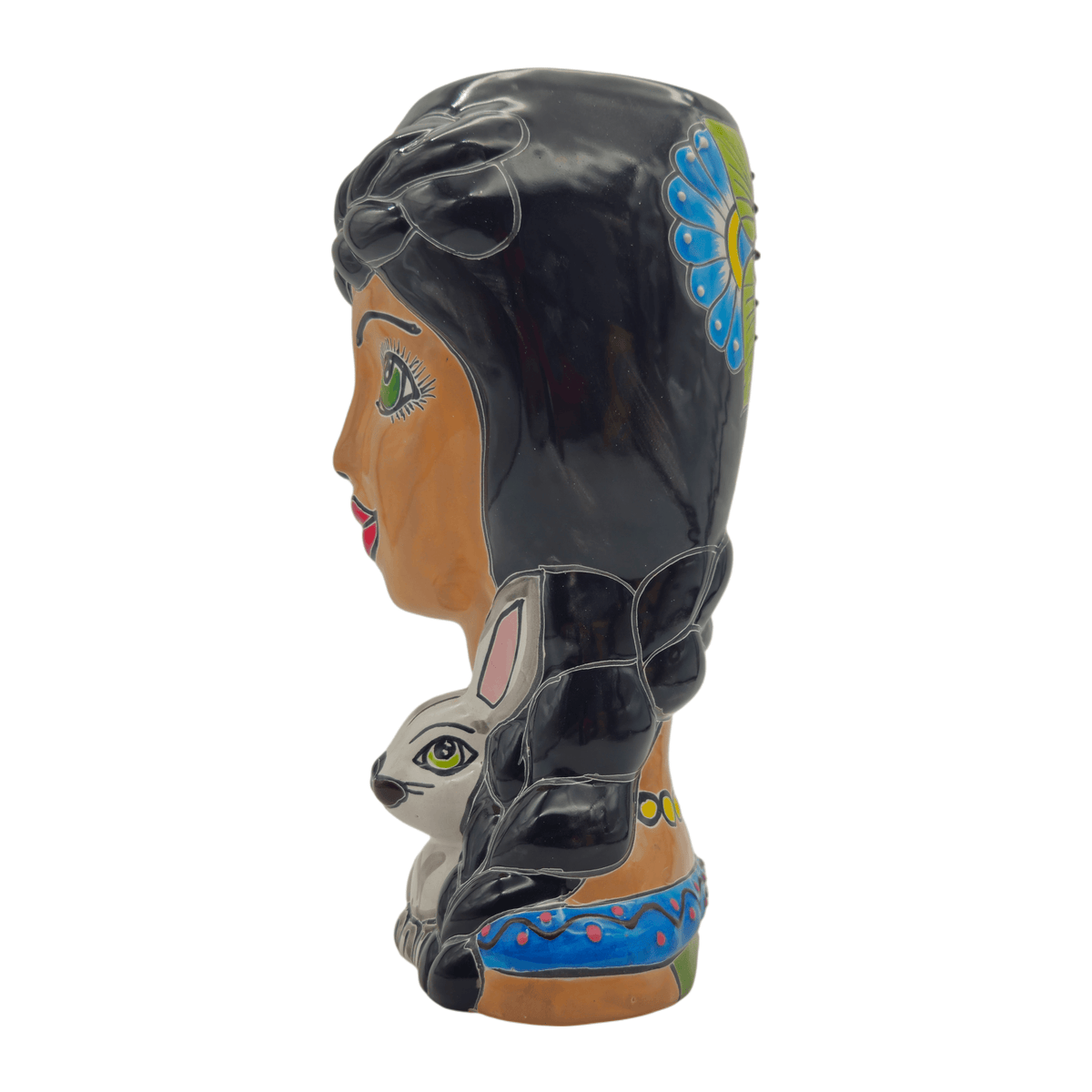 Talavera Lady & Bunny Planter | Colorful Mexican Decor