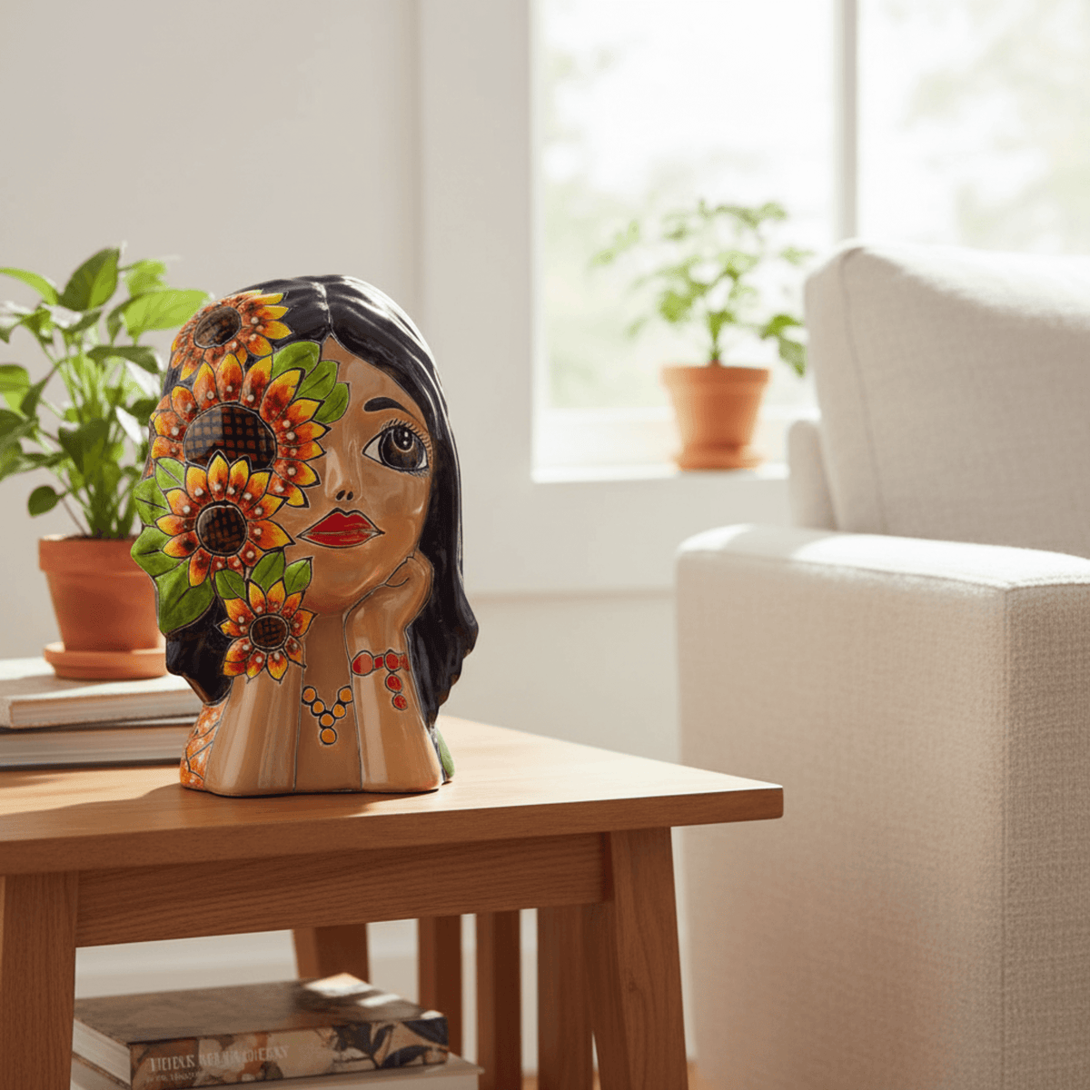 Talavera Lady Face Planter | Sunflower Design