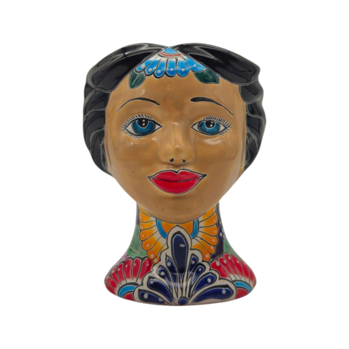 Talavera Lady Head Planter | Floral Folk Art