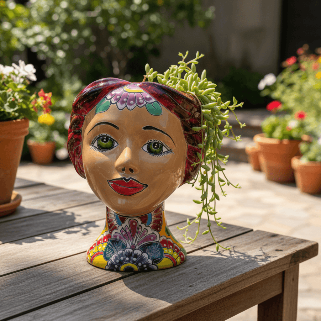 Talavera Lady Head Planter | Floral Folk Art