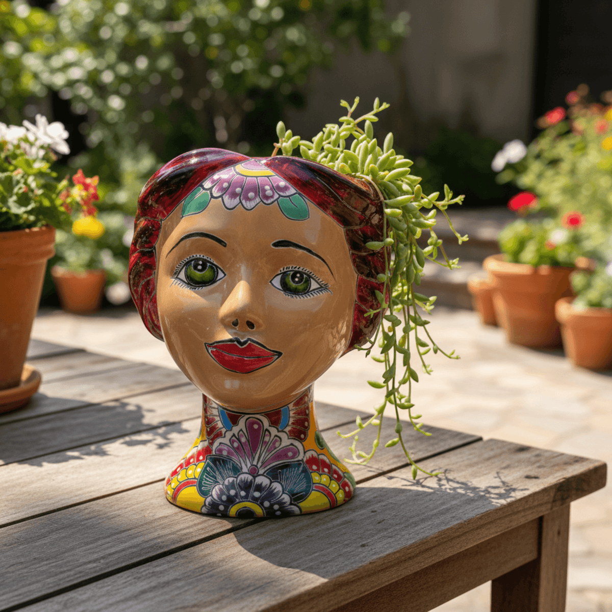 Talavera Lady Head Planter | Floral Folk Art
