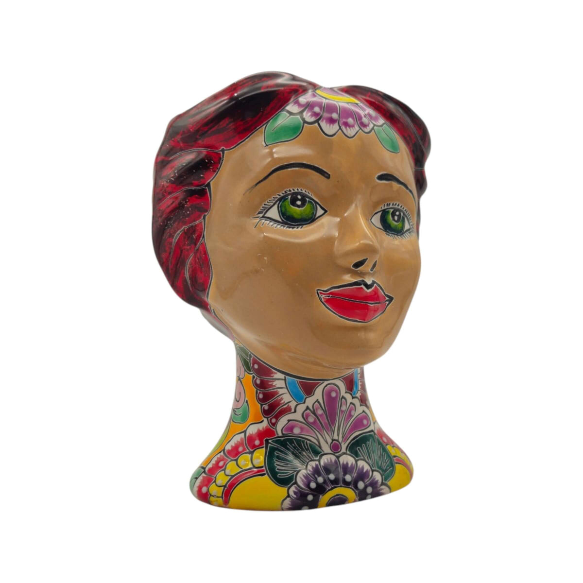 Talavera Lady Head Planter | Floral Folk Art