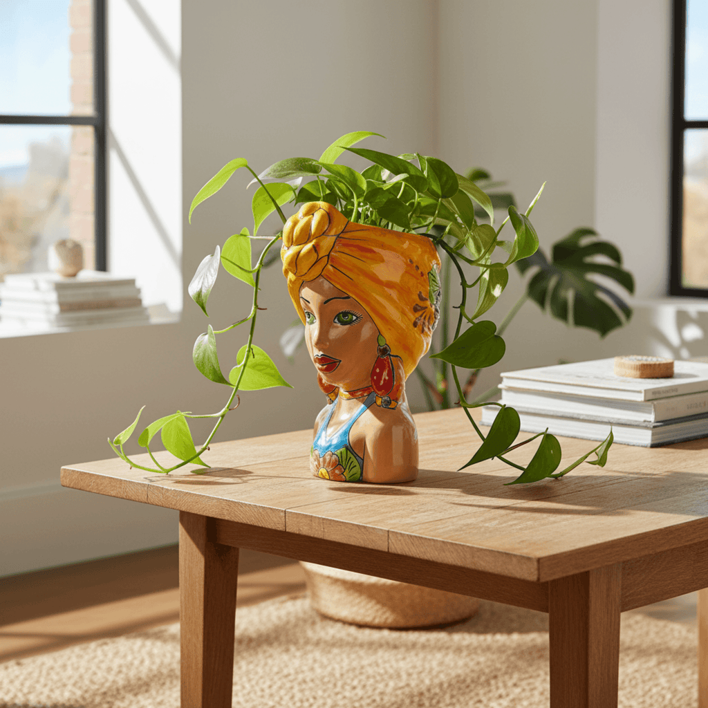 Talavera Lady Head Planter | Colorful Hand-Painted Decor