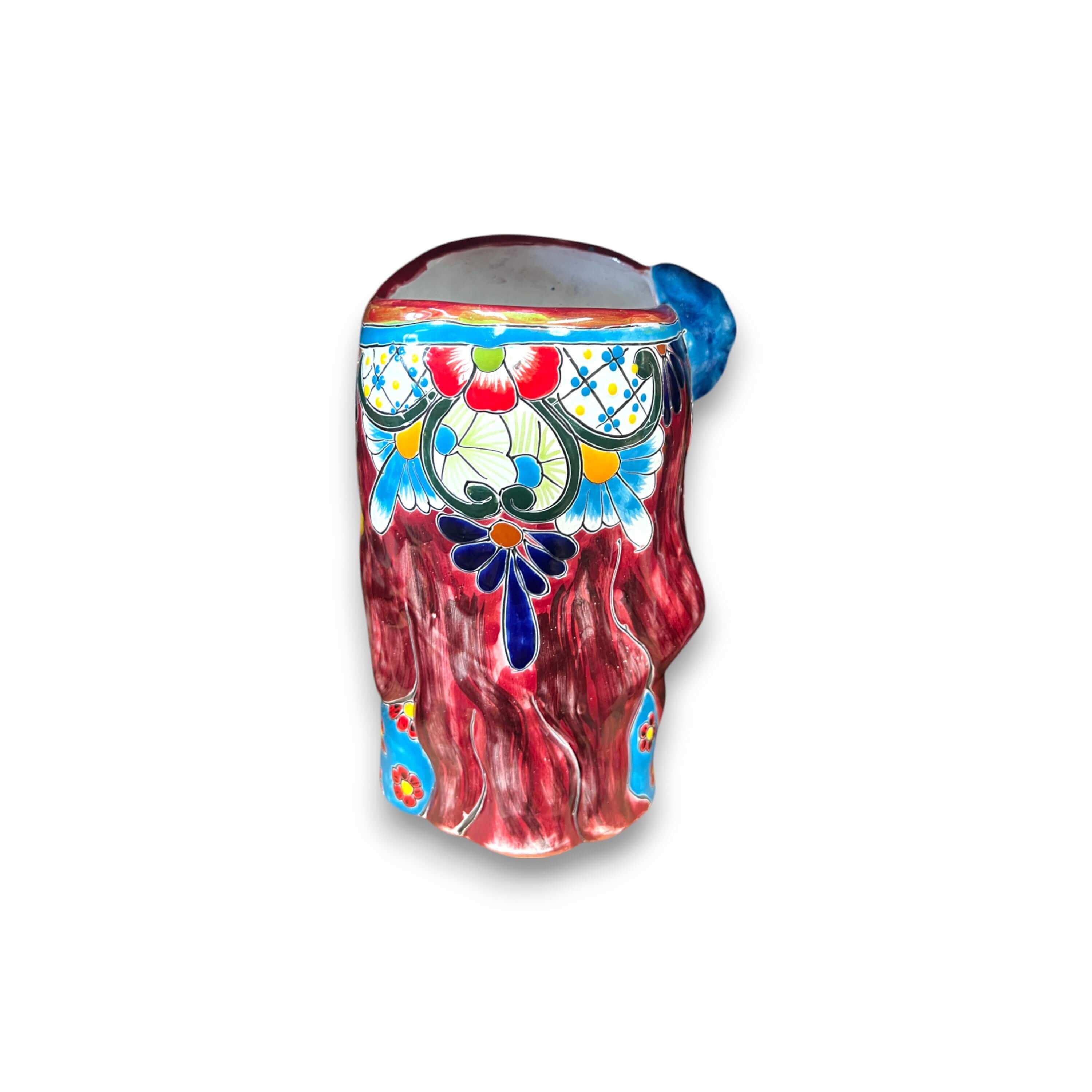 Talavera Lady Skull Planter | Colorful Day of the Dead Pot with Dog