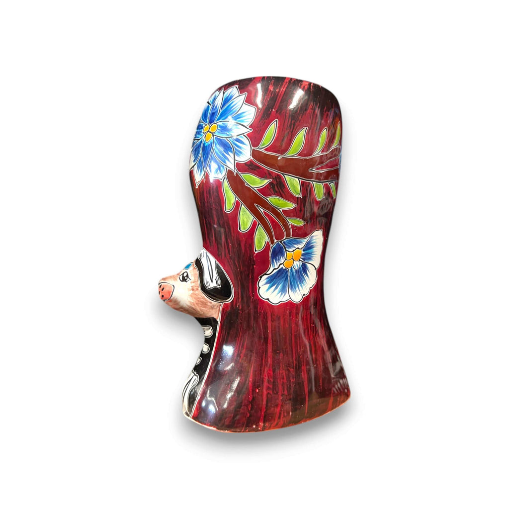 Talavera Lady Skull Planter | Colorful Day of the Dead Pot with Dog