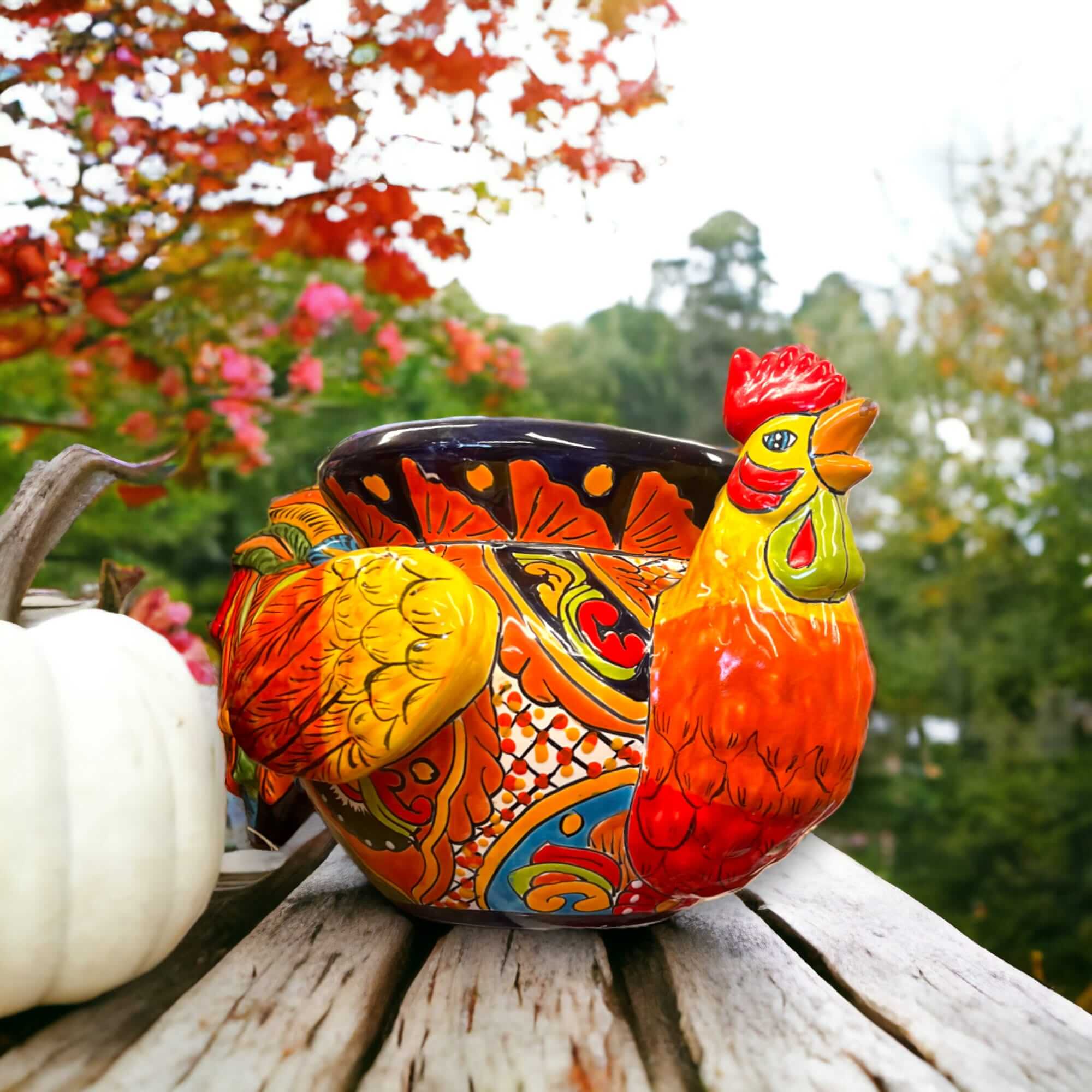 Talavera Rooster Planter | Handcrafted Colorful Mexican Ceramic Pot