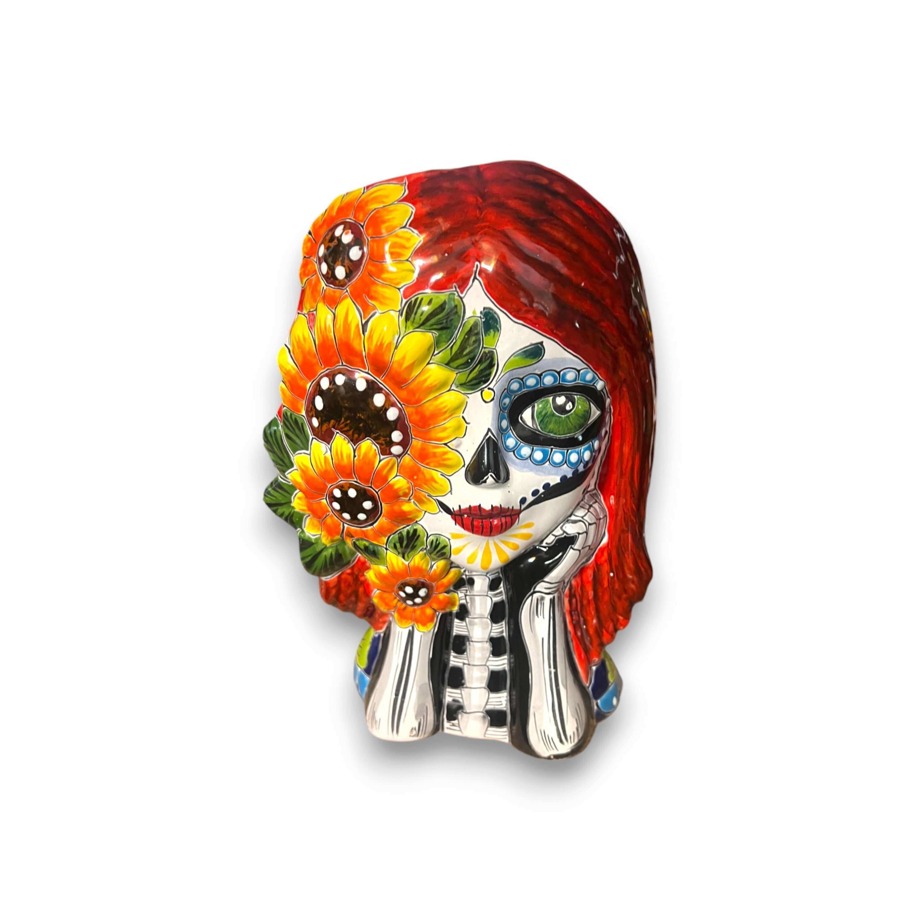 Talavera Sunflower Skull Planter | Handcrafted Day of the Dead Pot