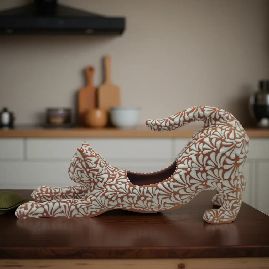Talavera Terracotta Cat Planter | Stretching Design