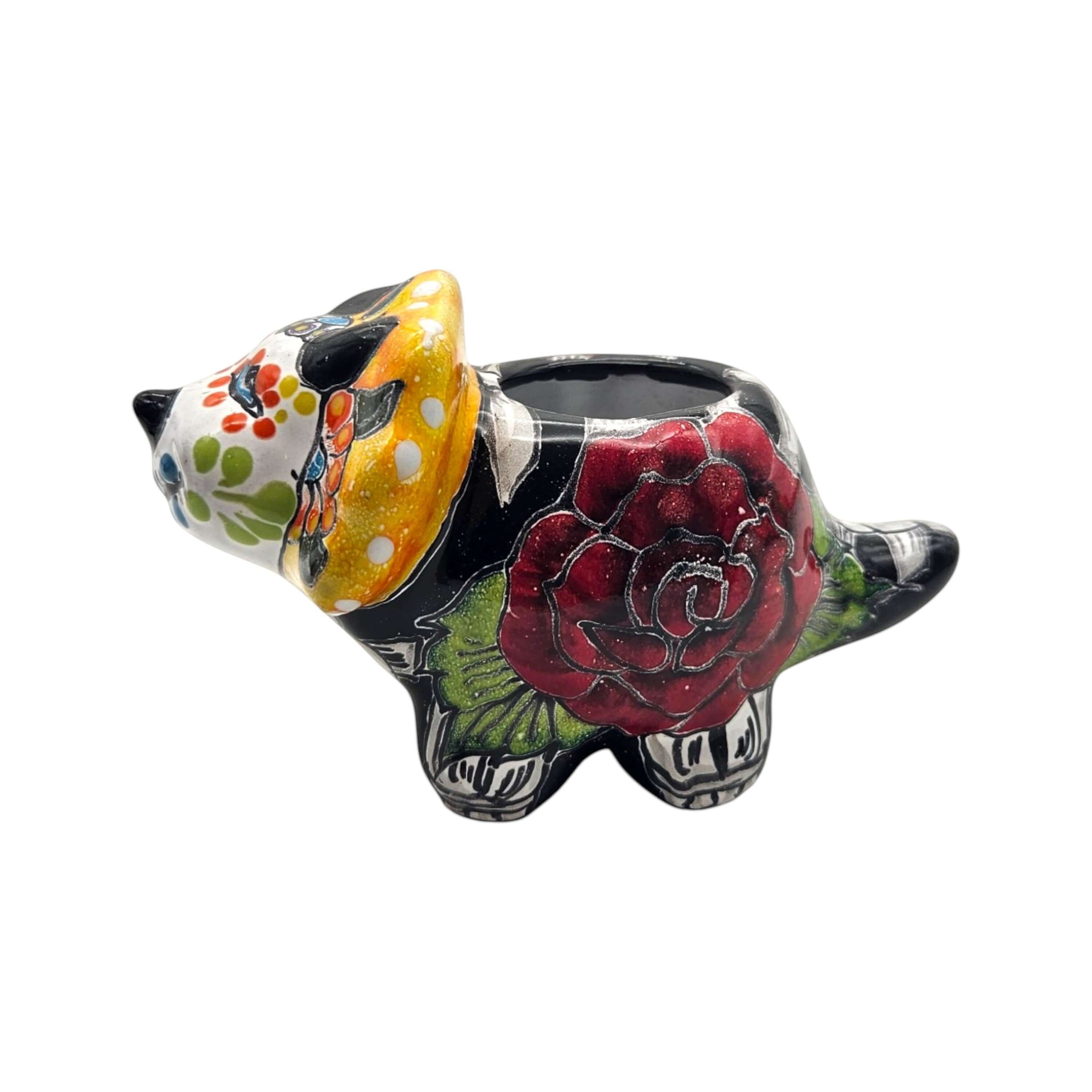 Talavera Triceratops Planter | Day of the Dead Dinosaur