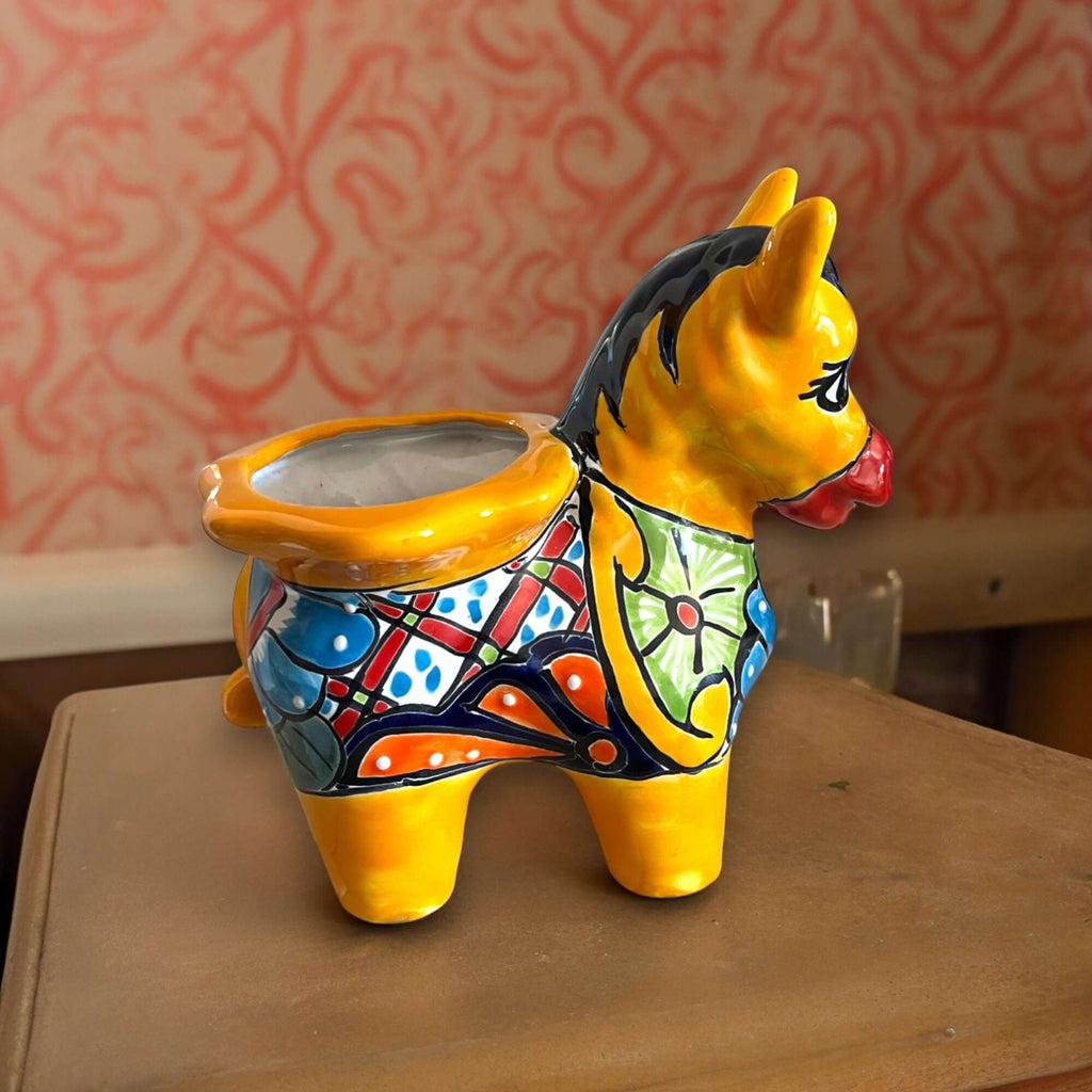 Talavera Donkey Planter | Hand-Painted Mexican Burro Flower Pot