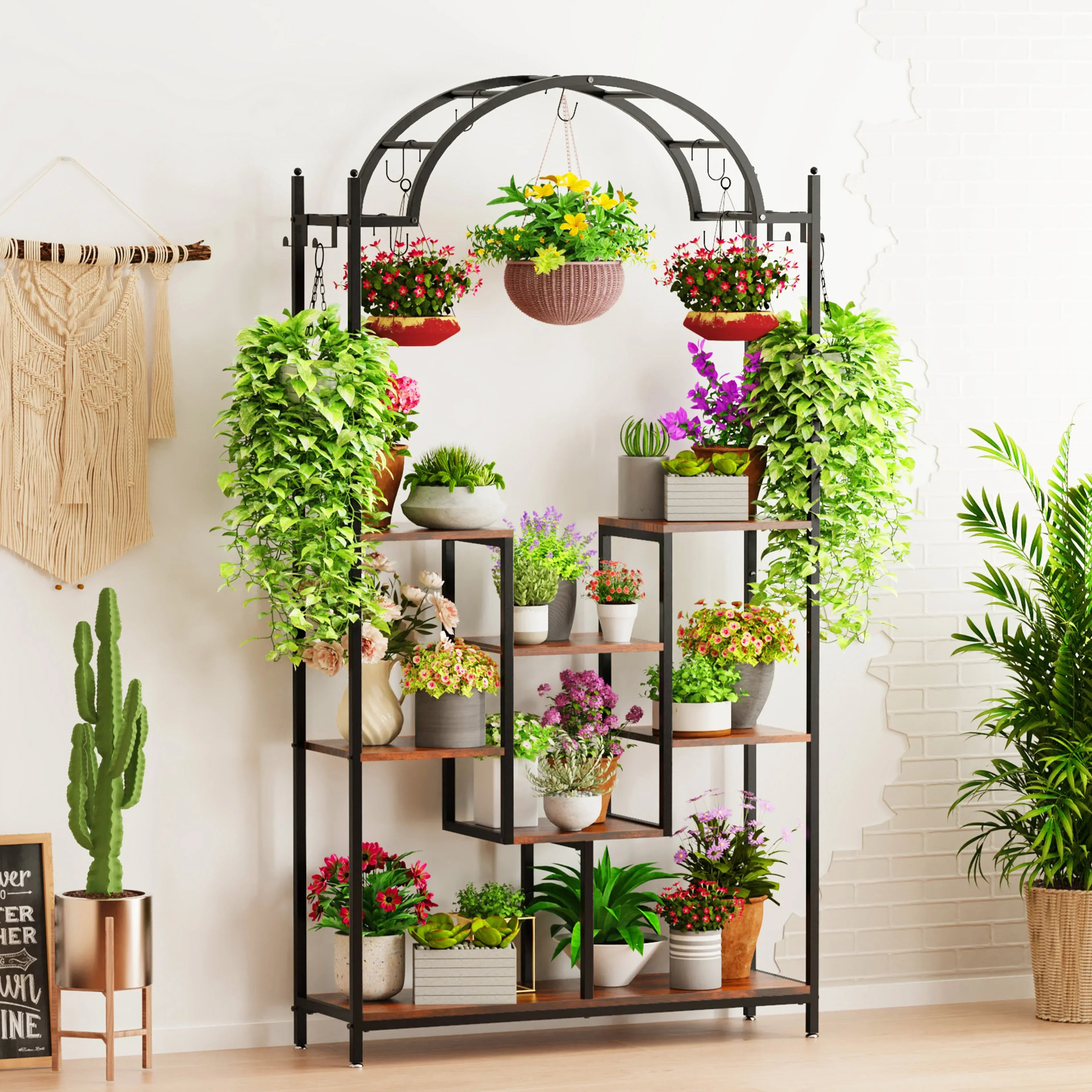 DecorBites™ Tall 5-Tier Plant Stand Arch with Hanging Hooks