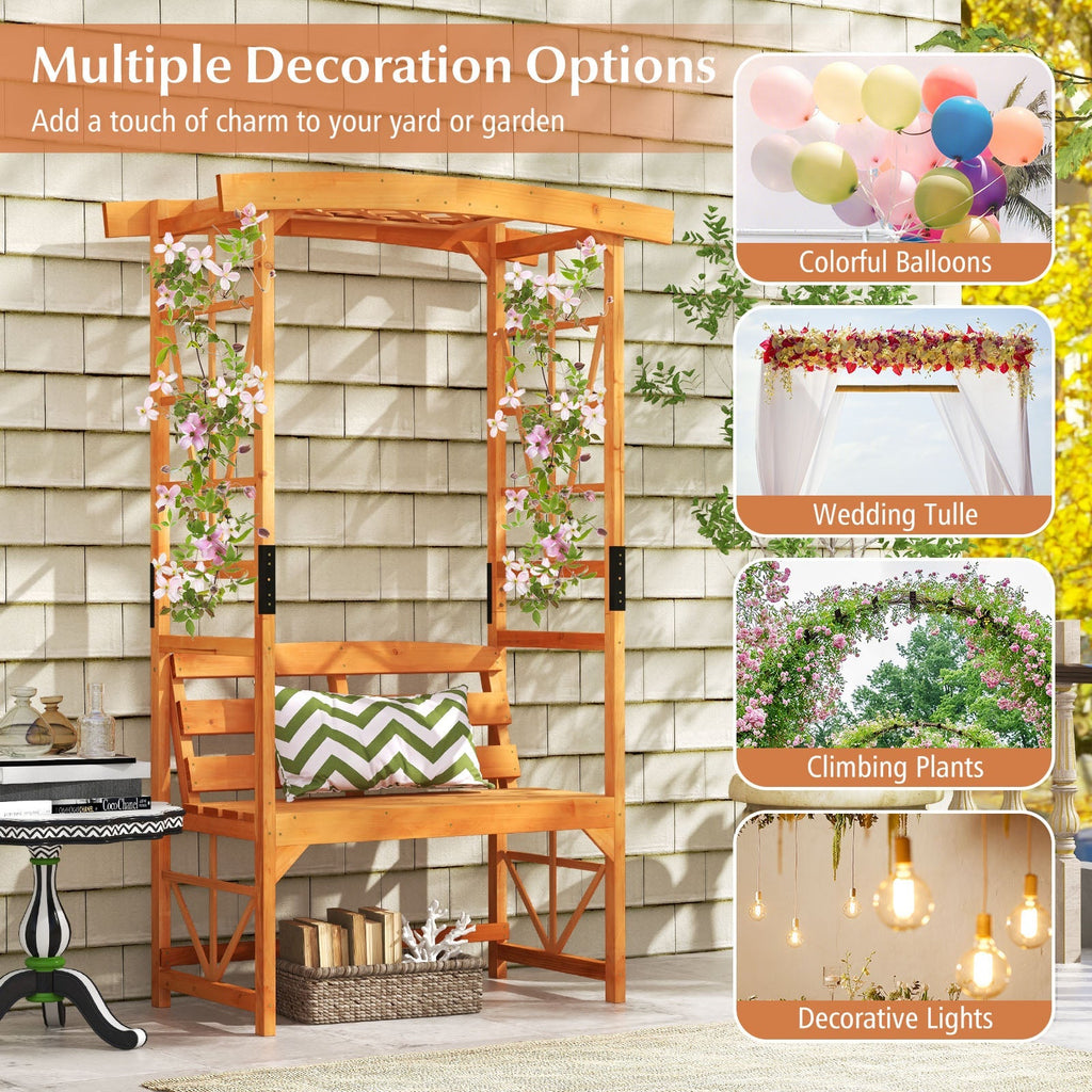 6.2 Feet Tall Patio Garden Arbor with Pergola and 2-Seat Bench for Garden Lawn Backyard Decoration-Yellow