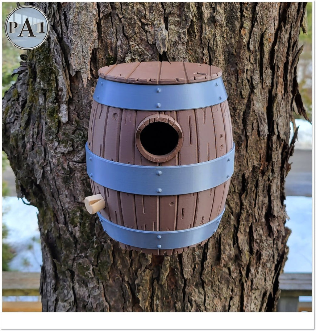 The Old Barrel Birdhouse – Rustic Whiskey Barrel-Inspired Bird House for Garden or Porch